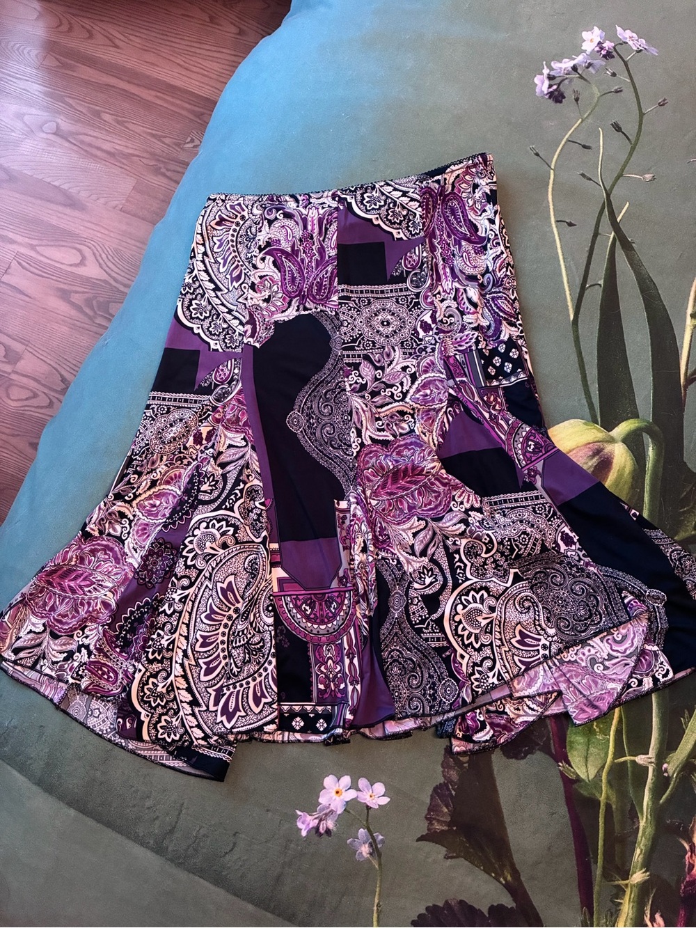 Purple Paisley Midi with Flared Silhouette